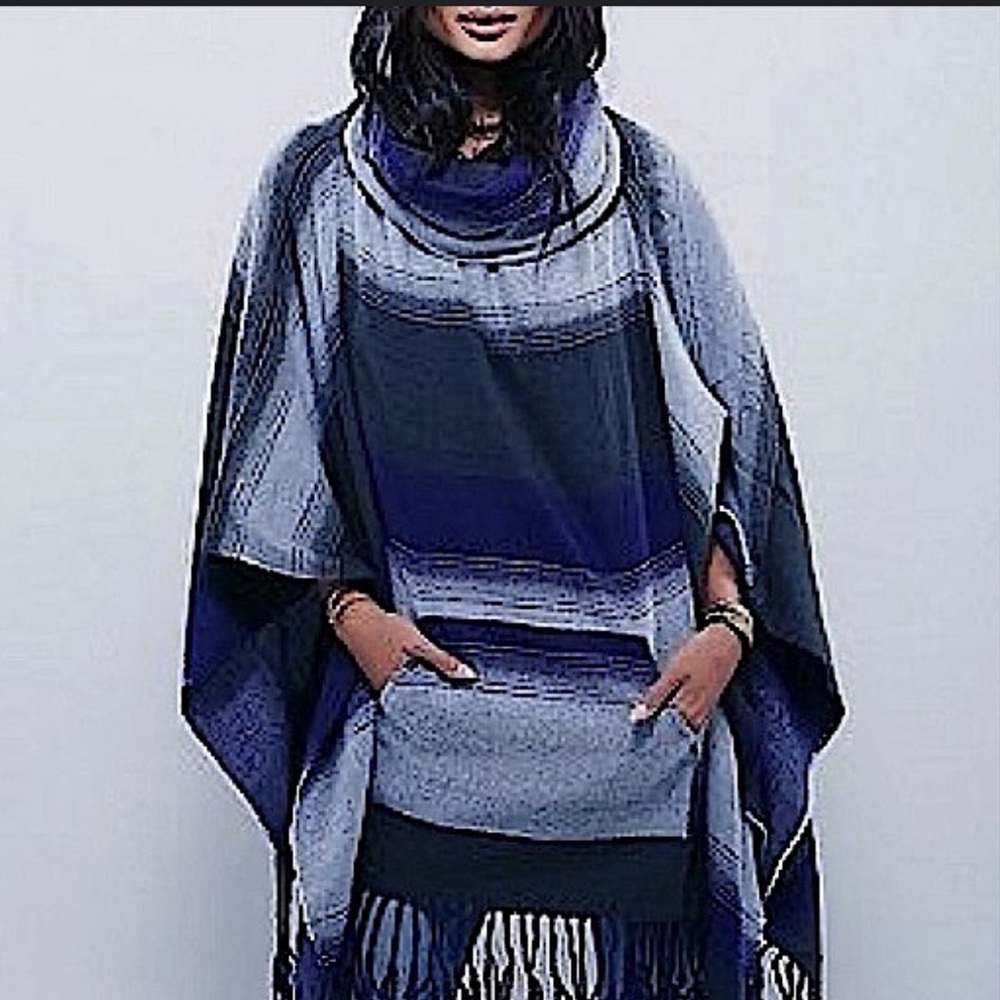 Free People Desert Dream Poncho in Black Grey and Purple OS fits all